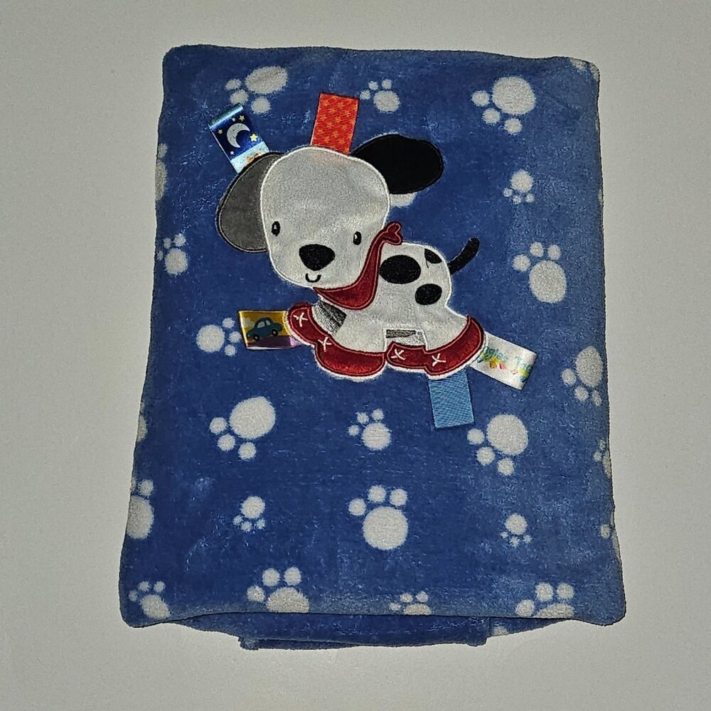 Taggies Blue White Paw Print Dalmatian Puppy Dog Fleece Baby Blanket 30x40
